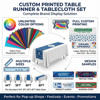 Ensemble chemin de table et nappe personnalisés, housses promotionnelles pour présentation de marque pour les boutiques éphémères et les festivals