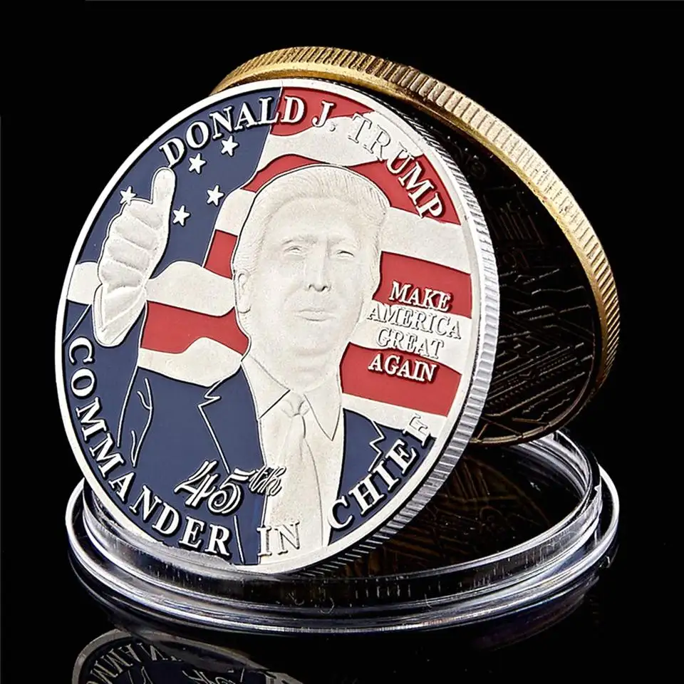 Souvenir Logam Donald Trump Kustom 2022, Koin Emas Perak Lapis Emas dengan Kotak Hadiah
