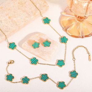 Women's Five-Leaf Clover Stainless Steel Jewelry Set Simple Stylish Electroplated <b>Bracelet</b> Necklace & Earrings - Product Image 3