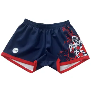 Dblue Alta qualidade projetar seu próprio casual unisex algodão rugby shorts com bolsos profundos sublimação rugby desgaste