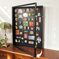 Cadre d'affichage magnétique moderne pour réfrigérateur, en plastique et verre, avec couvercle rabattable, pour collectionner des épingles, badges, boîte à souvenirs, fleurs