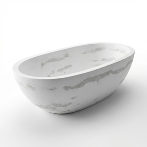 Bañeras Ovaladas Modernas de Lujo Hechas a Medida, Exclusivas en Blanco Jazz/Blanco Volakas, Independientes, para Baño, Hotel, Casa - Product Image 2