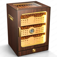 Humidor à cigares CIGARLOONG à 4 niveaux en cèdre, capacité de 110 cigares, humidificateur intégré, éclairage LED, alimentation USB-C, armoire de rangement pour cigares de bureau