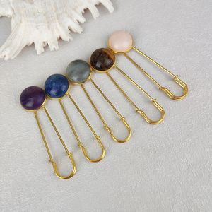 Cristal naturel de guérison 20mm <span class=keywords><strong>broche</strong></span> en pierre ronde pierre précieuse Labradorite oeil de tigre épingles en <span class=keywords><strong>Lapis</strong></span> broches en pierre naturelle pour femmes - Product Image 3