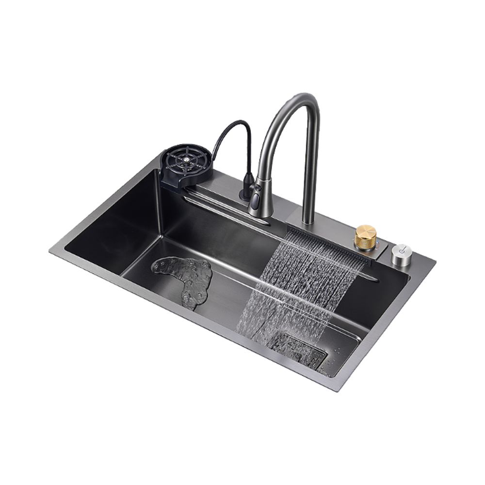 Lavello Da Cucina Nero In Acciaio Inox 80x50x20 Cm - Vasca Singola Con Rubinetto, Montaggio Sottopiano - Foto 10