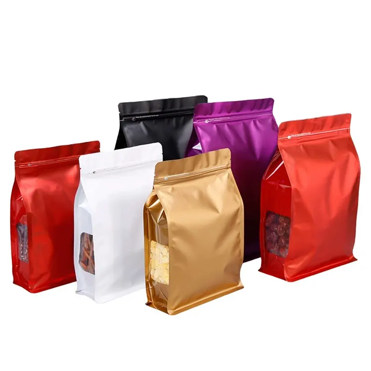 Diverses tailles de sacs d'emballage en plastique de qualité alimentaire en feuille d'aluminium noir blanc or mat sacs d'emballage zip-lock debout thermoscellés