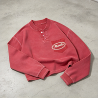 Sweat-shirt personnalisé pour homme, effet délavé, vintage, avec poche boutonnée sur la poitrine, en coton épais, streetwear, manches longues