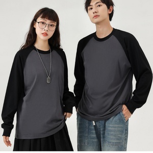 T-shirt en coton pur lourd 250g avec manches raglan, poignets côtelés bicolores, T-shirt col rond style vintage américain - Product Image 6