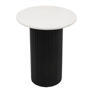 Tavolino rotondo con piano in marmo e base nera a coste, tavolino moderno per soggiorno o camera da letto - Product Image 2