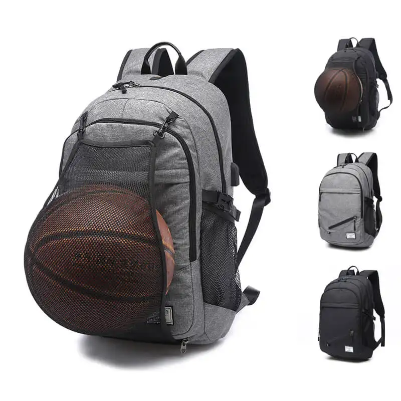 V335 Wholesale canvas men school basketball bag laptop usb back pack custom logo sports basketball backpack