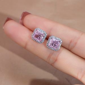 Pendientes de Joyería Fina Messi Jewelry MSE-601 de Plata con Circonita Cúbica Rosa de Alto Carbono de 4 Quilates, Corte Radiante, para Citas o Bodas - Product Image 5