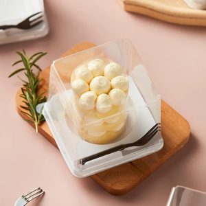 Kotak kemasan kue bulat persegi wadah plastik aman makanan dengan garpu plastik transparan untuk makanan penutup keripik kentang jeli - Product Image 1