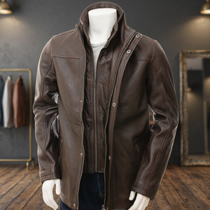Best Selling High Street <b>Men's</b> Winter Fashion <b>Leather</b> <b>Jacket</b> Waterproof Windproof Breathable Plain Dyed Zipper Customizable - Product Image 4