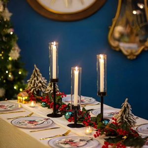 <span class=keywords><strong>Bougeoir</strong></span> <span class=keywords><strong>noir</strong></span> avec couvercle en verre, décoration de mariage, centre de table, bougeoirs pour bougies coniques, décoration de fête, décoration de la maison - Product Image 2