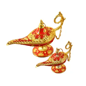 Wholesales Aladdin Magic Lamp Incense Burner Metal Crafts Metal Ornaments Home Decor Hotel Wedding Use Red Aladdin Lamp ZHEJIANG