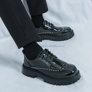 Factory Wholesale Black White Lace-up Brogue <b>Shoes</b> With Chunky Rubber Sole Artificial PU Upper Formal Casual Dress <b>Shoes</b> for - Product Image 2