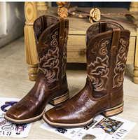 Bottes de cowboy en cuir marron pour hommes, cousues Goodyear, de haute qualité, à bout carré, style western, nouvelle tendance