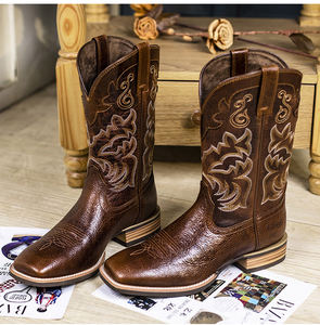 Bottes de cowboy en cuir <span class=keywords><strong>marron</strong></span> pour hommes, cousues Goodyear, de haute qualité, à bout carré, style western, nouvelle tendance - Product Image 5