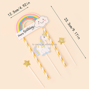 Décoration de <span class=keywords><strong>gâteau</strong></span> <span class=keywords><strong>Licorne</strong></span> Joyeux Anniversaire Remise de Diplôme Bannière Arc-en-ciel en Papier Couleurs et Formes Personnalisables Kit de Décoration de Fête DIY - Product Image 3