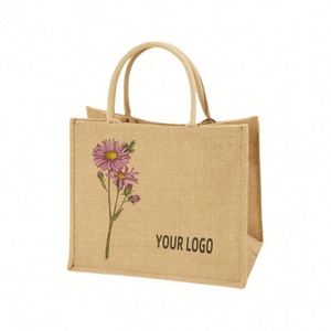 Sac fourre-tout en toile de jute écologique, pliable, réutilisable, personnalisé avec logo, à prix abordable - Product Image 3
