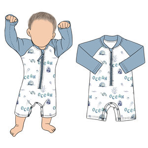 بيع مباشر من المصنع: ملابس سباحة صيفية للأولاد الصغار بسحاب أمامي وأكمام طويلة وأزرار كبس وشورت - Product Image 3