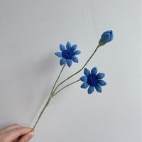 Bouquet de petites chrysanthèmes bleus au crochet, produit fini, marguerites en fil tricoté à la main, fabriqué en Chine