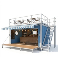 Bar conteneur industriel à double étage de 20 pieds, kiosque alimentaire modulaire préfabriqué pour l'extérieur avec terrasse sur le toit