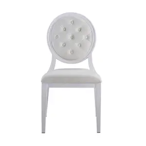 Modern White Fabric Cushion Stackable Elegant Design Louis Wedding Dining Chair