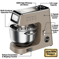 Batteur sur socle 800W à moteur DC avec balance intégrée, écran intelligent 6,5 L, 11 vitesses, silencieux, pour pâte à pain et aliments, personnalisation OEM