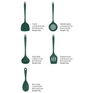 โรงงานราคาเครื่องครัวซิลิโคน 5 ชิ้นชุดสต็อก Non-Stick PAN ทําอาหารพลั่วซุป Colander ซิลิโคนเครื่องครัว - Product Image 3