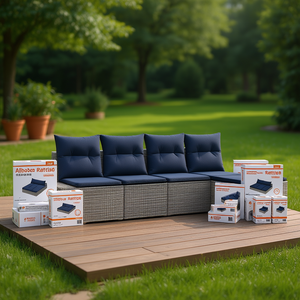 Albabca Rattiad - Juego de sofás de jardín de ratán sintético gris de 5 piezas con cojines, muebles de exterior de diseño contemporáneo - Product Image 2