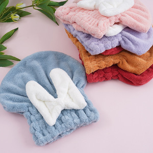 Youhe Hair Drying Cap Coral Fleece <b>Large</b> <b>Bow</b> Princess Hat 30x25cm Quick Dry Absorbent Towel For Women - Product Image 1
