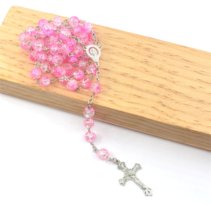 Collier chapelet croix avec perles de pierre concassée de 8 mm, perles de prière catholiques chrétiennes pour le <span class=keywords><strong>Saint</strong></span> <span class=keywords><strong>Père</strong></span> et la Vierge - Product Image 3