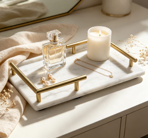 Plateau de service <span class=keywords><strong>d</strong></span>écoratif en marbre naturel de luxe sur mesure avec poignées en forme de L pour aliments, parfums et thé - Product Image 5