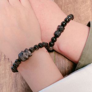 Natural Obsidian Bracelet Gold and Silver Obsidian Cat PiXiu Beads Strings Hand-carved Luxury Jewelry Lucky Amulet <b>Men</b> and Women - Product Image 2