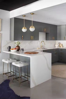Personnalisation complète de la maison, armoires de cuisine en contreplaqué |   Design de meubles modernes pour petits appartements avec îlot central