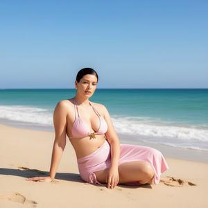 ชุดว่ายน้ำวันพีซ HDJ ไซส์ใหญ่ คอแบบผูก ผ้าสีพื้น ช่วยเก็บหน้าท้อง ชุดว่ายน้ำผู้หญิง ชุดชายหาด SQ67556 - Product Image 3