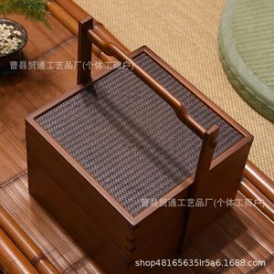 Wooden Mooncake <b>Box</b> Rectangle Brown Portable Gift Packaging <b>Box</b> For Mid Autumn Festival Outdoor Picnic <b>Camping</b> Food <b>Storage</b> - Product Image 4