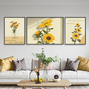 Lot de 3 tableaux sur toile style bohème botanique, motif floral jaune, pour projets de décoration neutre pour hôtels et appartements - Product Image 2