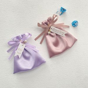 Custom Logo Elegant Silk Satin Shopping Bags Ribbon Handle Small Dust Pouch for Candy <b>Biscuit</b> Dust Eco-Friendly <b>Gift</b> Packaging - Product Image 3
