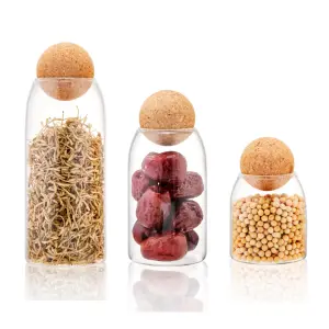 LINUO Eco Friendly Glass Spice Honey Jars Kitchen Canister Sets Glass Food Storage Jar With Cork Lid