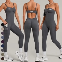 Combinaison de yoga et de sport pour femme, sans manches, à col noué, dos évidé, avec fronces sur le devant et design froncé sur les côtés aux fesses