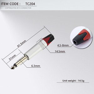 Rojo Negro Macho Jack Soldadura 6,35mm Mono Audio Video Cable Adaptador Conector - Product Image 3