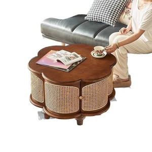 โต๊ะกาแฟหวายไม้เนื้อแข็งสไตล์ญี่ปุ่นทรงกลมเฟอร์นิเจอร์ห้องนั่งเล่น - Product Image 1