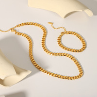 Ensemble collier et bracelet Cuban Link en acier inoxydable 316L plaqué or 18 carats PVD, étanche et antirouille, pour usage quotidien