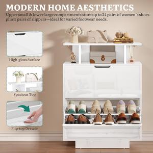 <span class=keywords><strong>Meuble</strong></span> à chaussures fin et élégant à finition brillante, gain de place, avec 2 tiroirs basculants pour couloir, entrée, salon - Product Image 3