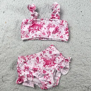 DH ODM Custom Boutique Summer Tie Dye Toddler Girls 2 Piece Bathing Suit Swimwear Baby Swimming Suit