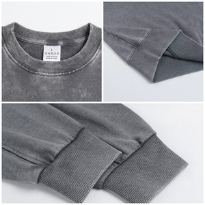 Wholesale <b>Men's</b> Acid Wash High Quality French Terry Loose Crew Neck Hoodie Custom Logo Print Blank Sweatshirt TKAN302D - Product Image 3