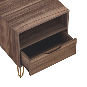 Brown Nightstand With Drawer And <b>Open</b> Shelf On Gold Hairpin Legs - Product Image 4