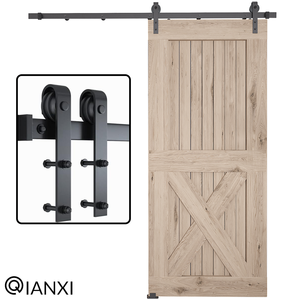 Kit de quincaillerie pour porte de grange en acier au carbone, rail coulissant complet, roulettes de suspension noires pour cuisine et salle de bain - Product Image 1